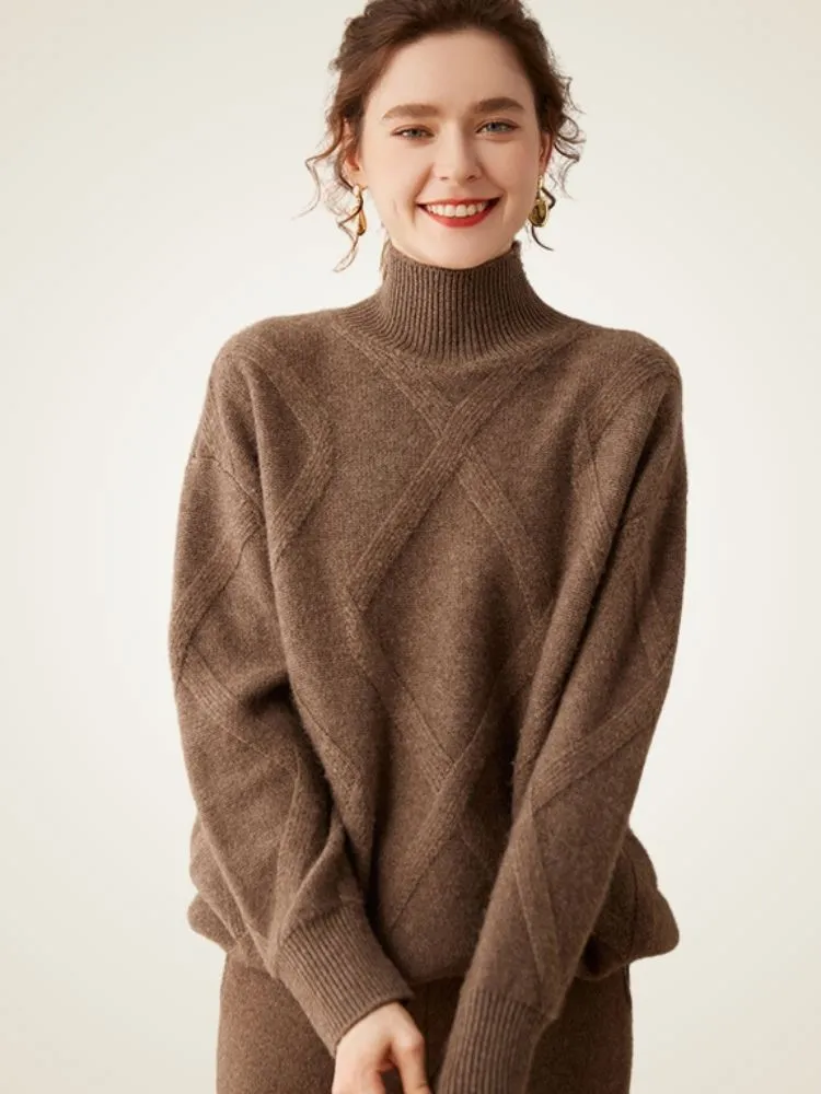 Nerina - Diamond Knit Cashmere Turtleneck