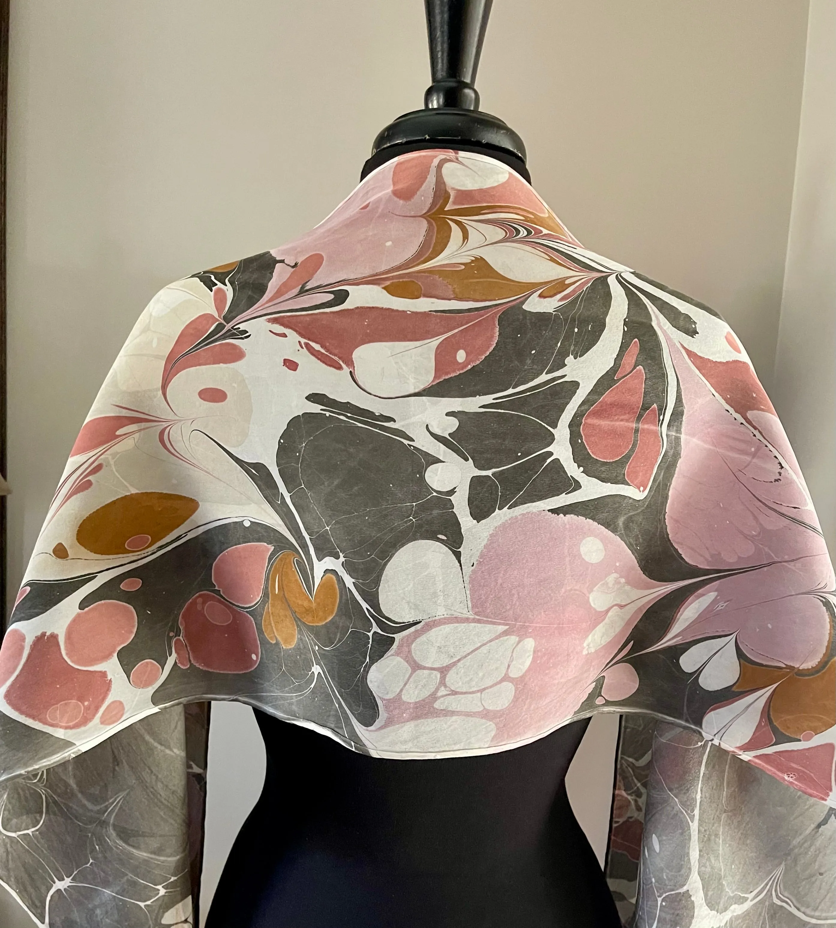 Neutral Double Sided Charmeuse Silk 72x14” bold fun. This beautiful silk makes a unique dresser cover and scarf.