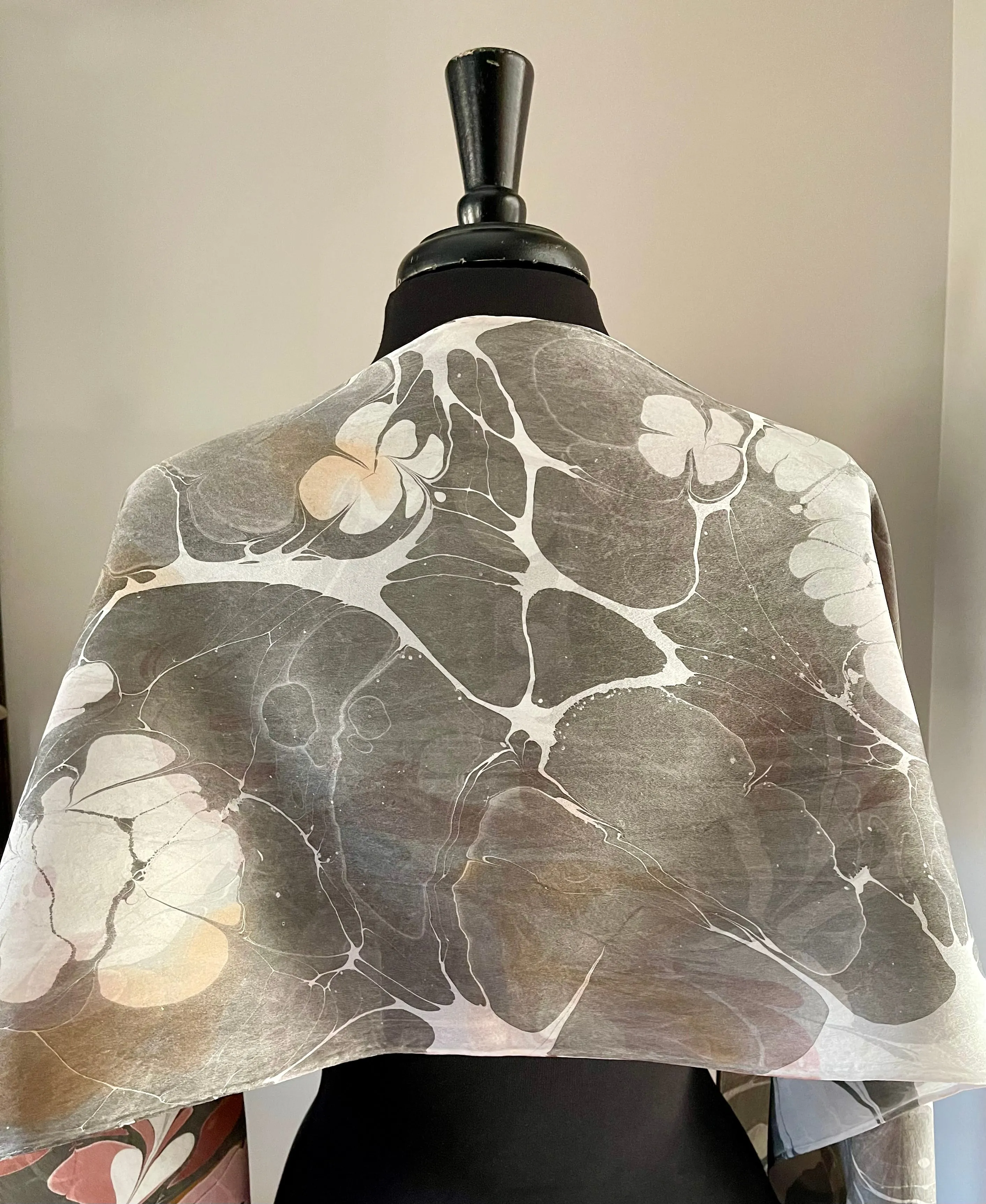 Neutral Double Sided Charmeuse Silk 72x14” bold fun. This beautiful silk makes a unique dresser cover and scarf.