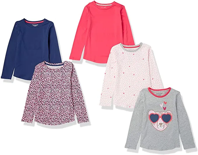 New Amazon Essentials Girls Girls' 5-Pack Long Sleeve Cotton Fashion Tees, Sz L (10)! Retails $55 