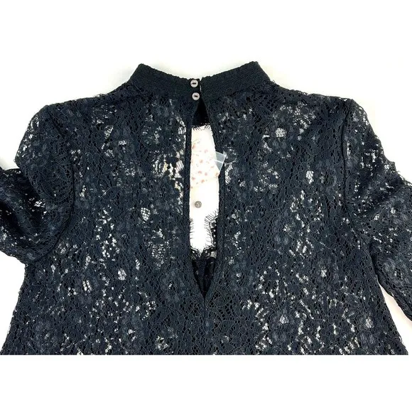 New Free People Womens Tell Tale Cutout Lace Long Sleeve Tunic Dress Black Sz XS