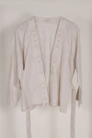 New Season Summer to Fall 2024-Kimono Overlay Wrap Embroidered Linen Off White-N/W/067-Suzanne-Fashion Edit Hemji