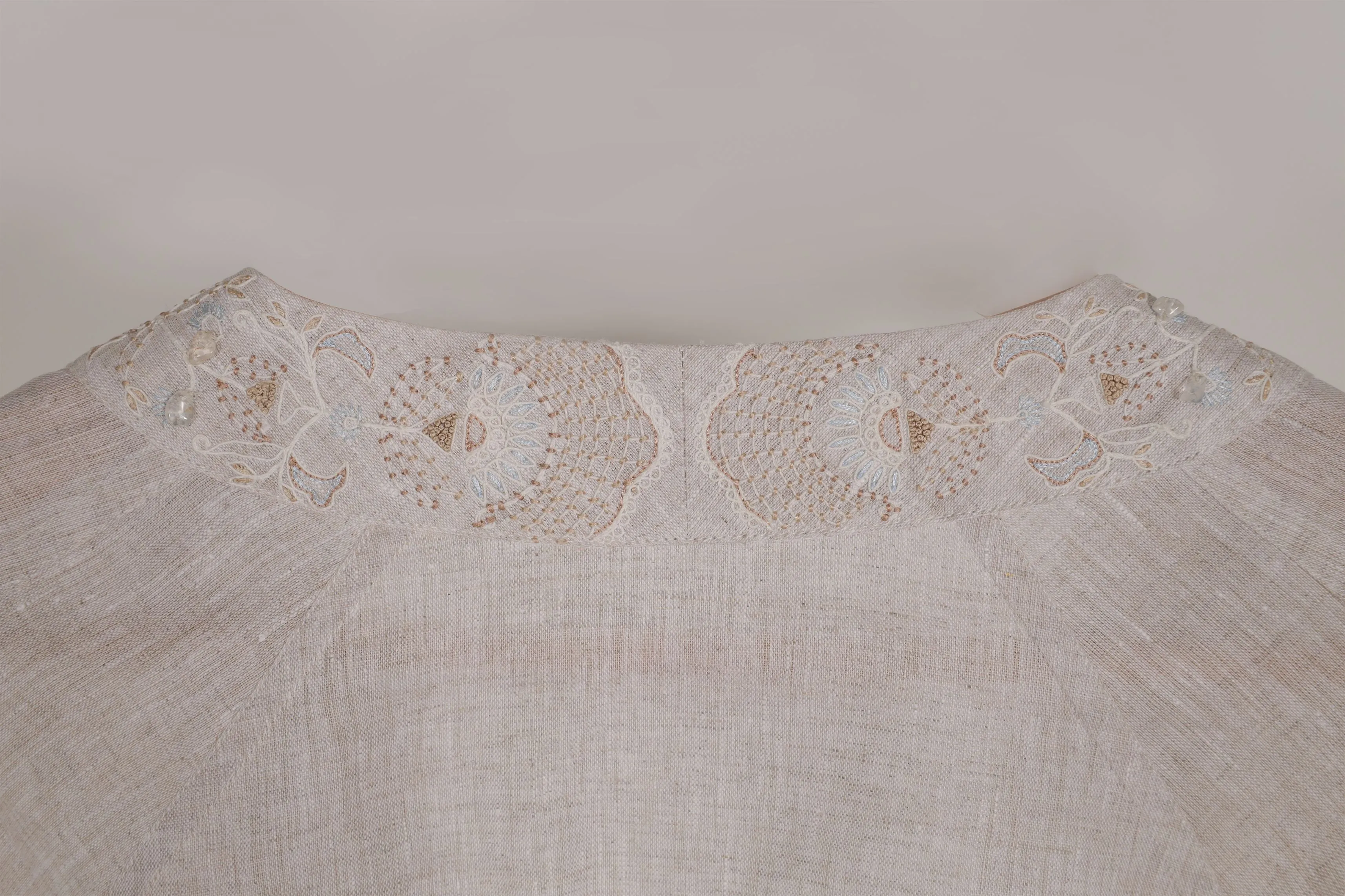 New Season Summer to Fall 2024-Kimono Overlay Wrap Embroidered Linen Off White-N/W/067-Suzanne-Fashion Edit Hemji