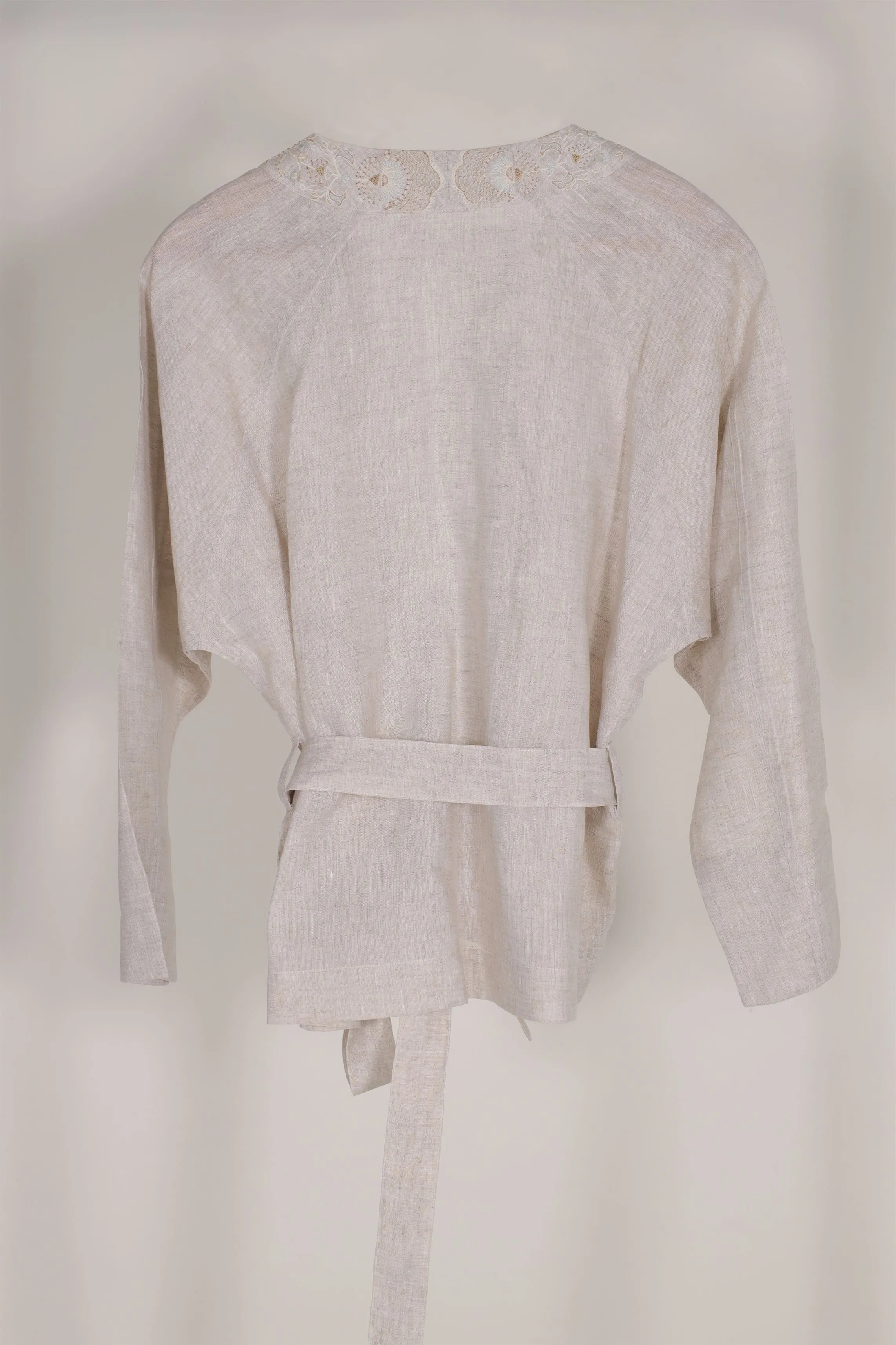 New Season Summer to Fall 2024-Kimono Overlay Wrap Embroidered Linen Off White-N/W/067-Suzanne-Fashion Edit Hemji