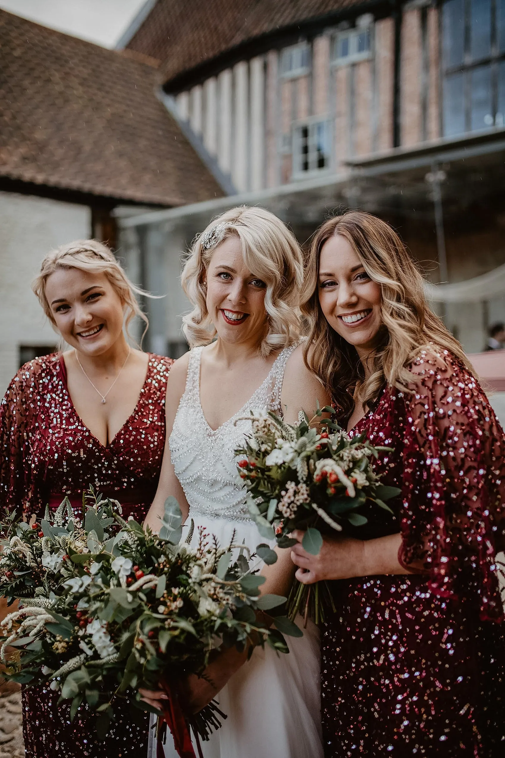Newest V-neck Half Sleeve Burgundy Sequin Long Cheap Bridesmaid Dresses, BDS0106