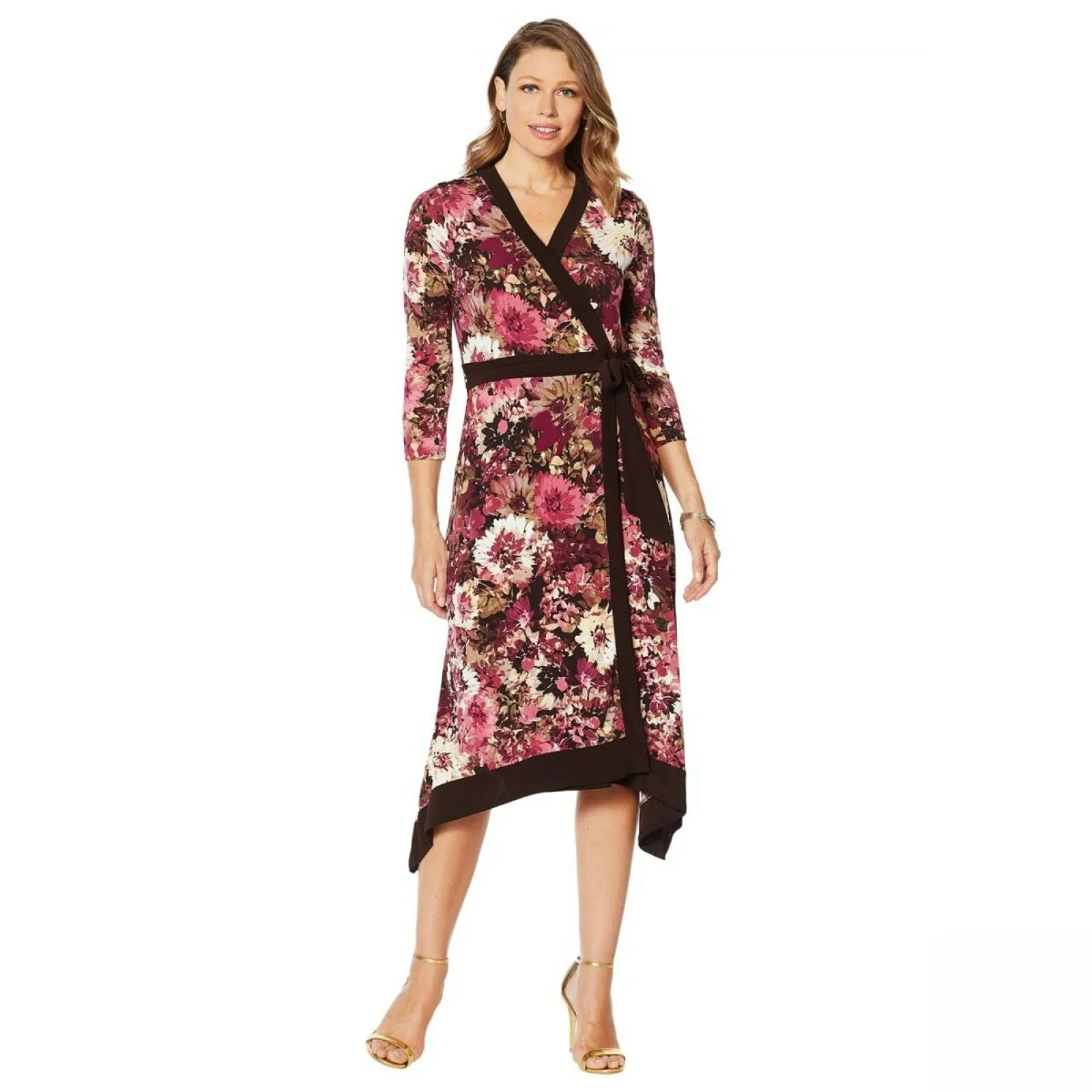 Nina Leonard Women's Printed Miracle Matte Jersey Faux Wrap Dress