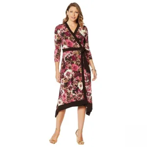 Nina Leonard Women's Printed Miracle Matte Jersey Faux Wrap Dress