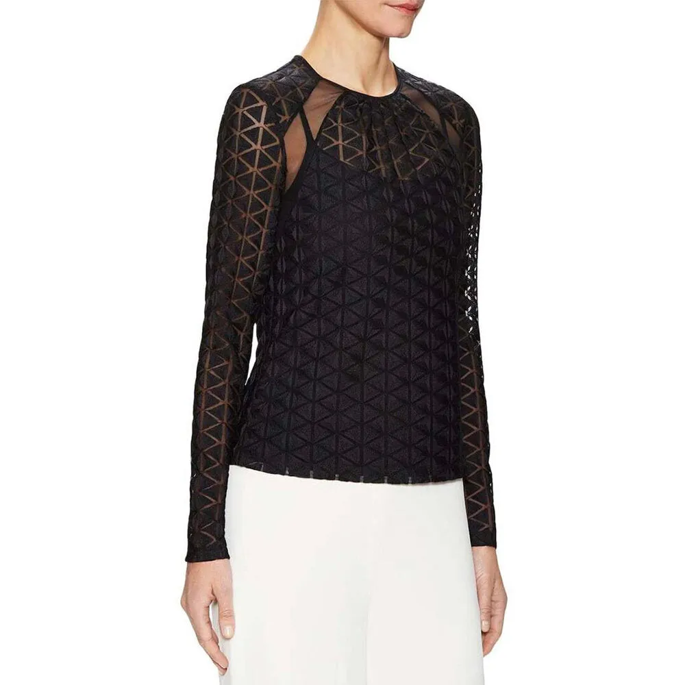 Norah Long Sleeve Embroidered Top - Meteorite