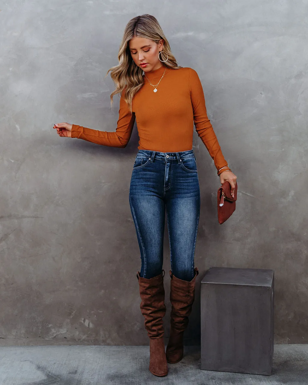 Norton Mock Neck Knit Top - Camel