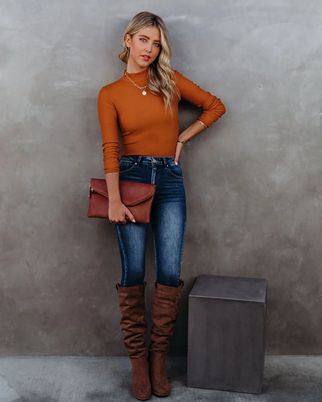 Norton Mock Neck Knit Top - Camel