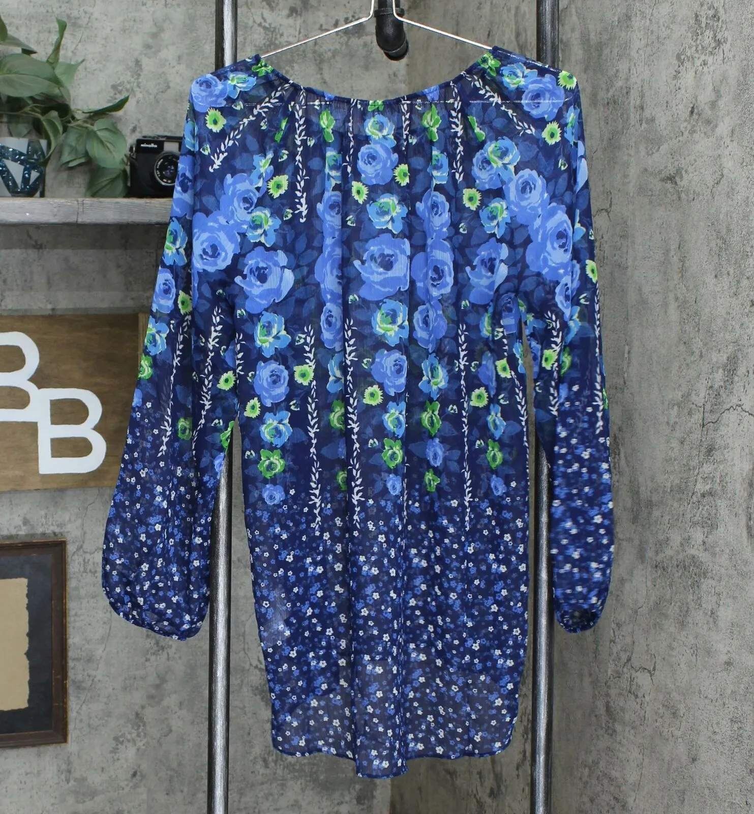 NWT Susan Graver Printed Crinkle Chiffon Peasant Tunic With Knit Tank. A351016 S