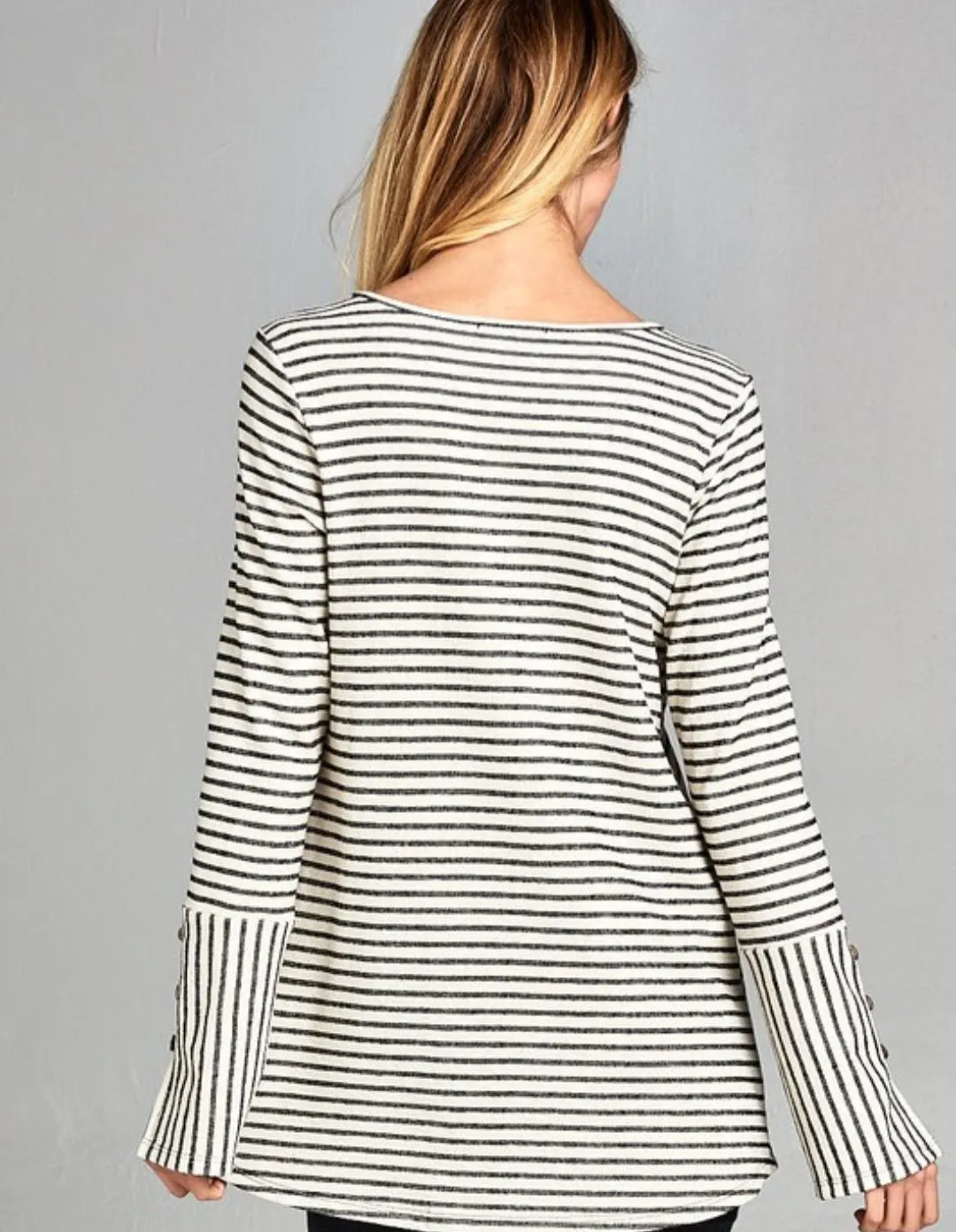 Oatmeal Stripe Button Sleeve Top