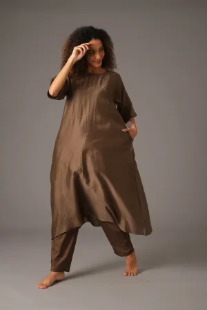 Olive Round Neck Piping Dress  Co-ord
