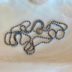 One of a Kind 37" Peacock Color Cultured Freshwater Petite Pearl Strung Necklace by Arpaia with Handmade Antiqued Sterling Silver Toggle Clasp