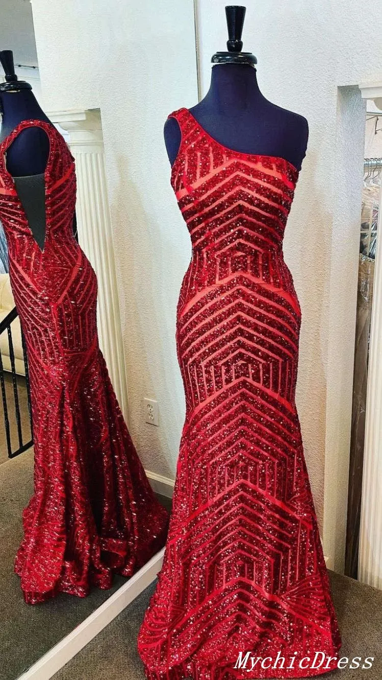 One Shoulder Sequin Prom Dresses 2024 Long Mermaid Evening Gown