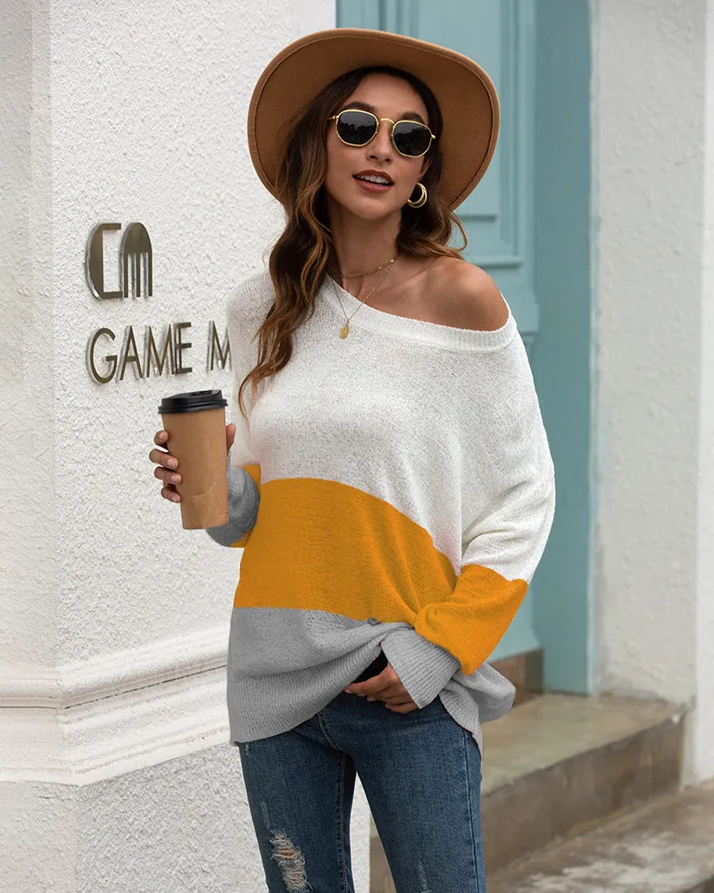 One Shoulder Striped Knit Cardigan