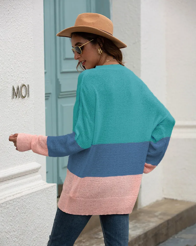 One Shoulder Striped Knit Cardigan