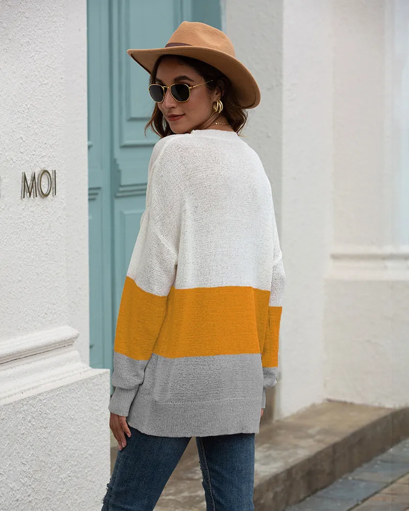 One Shoulder Striped Knit Cardigan