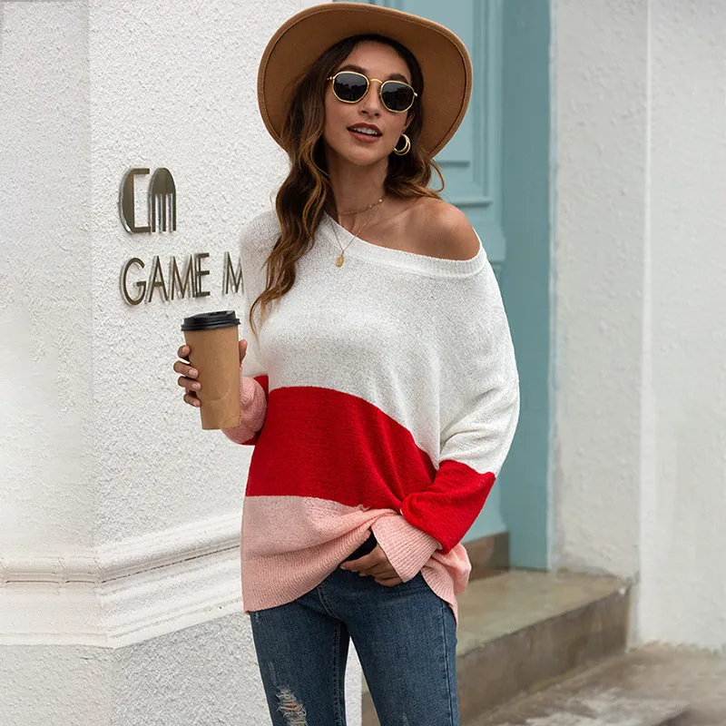 One Shoulder Striped Knit Cardigan