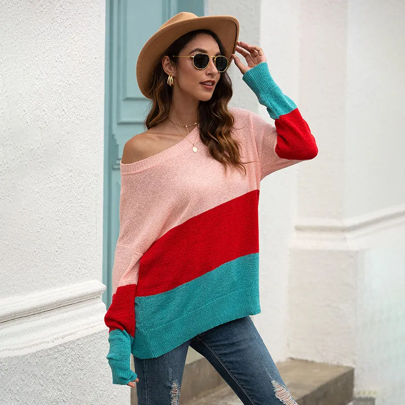 One Shoulder Striped Knit Cardigan