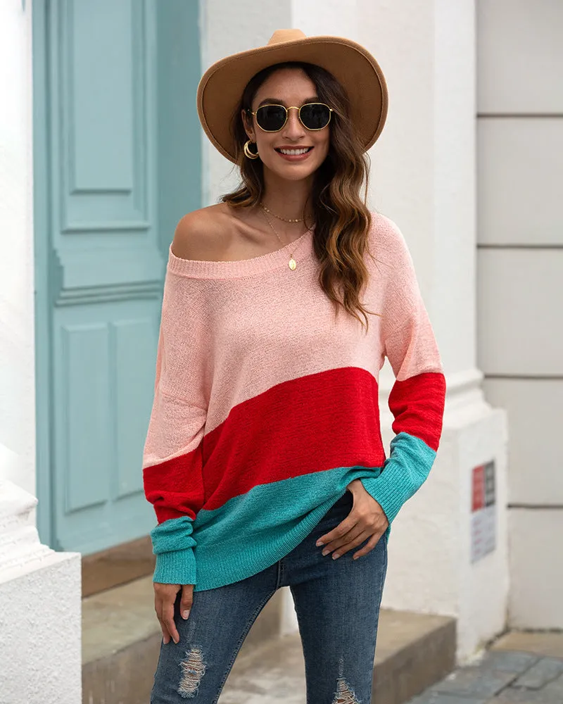 One Shoulder Striped Knit Cardigan