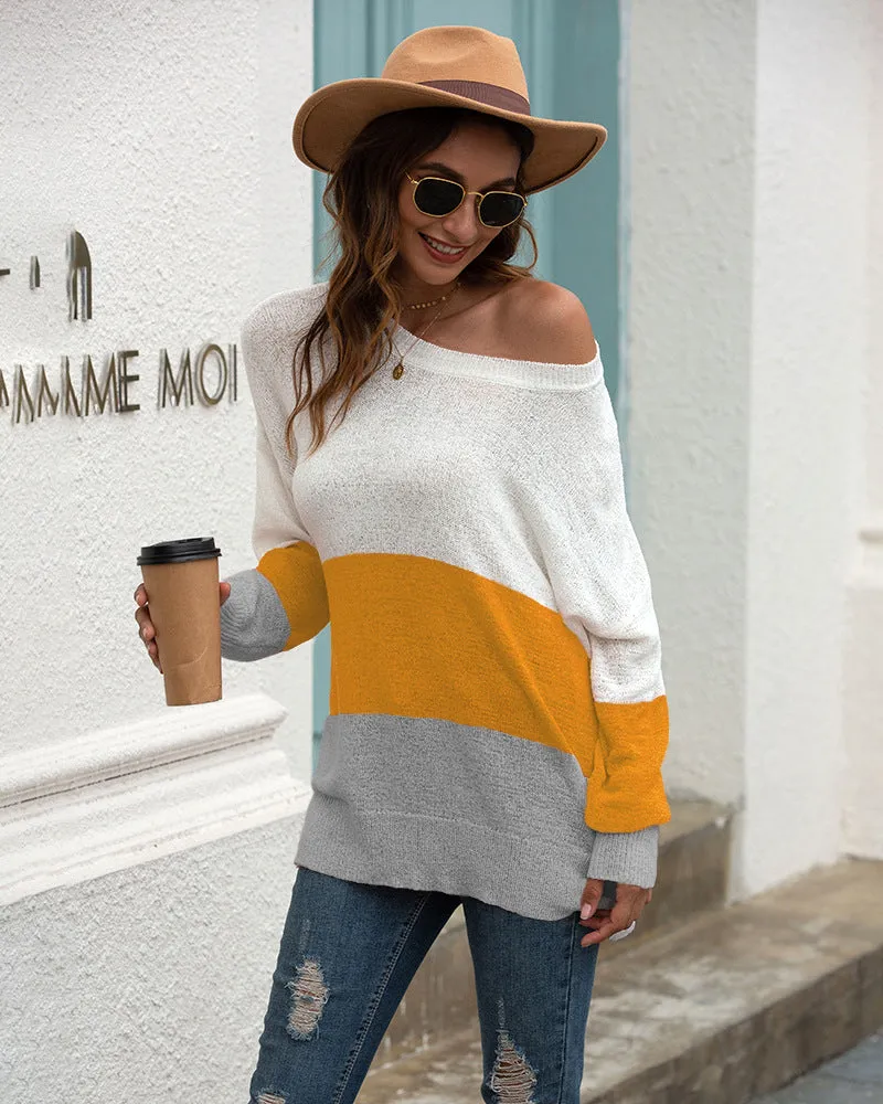 One Shoulder Striped Knit Cardigan