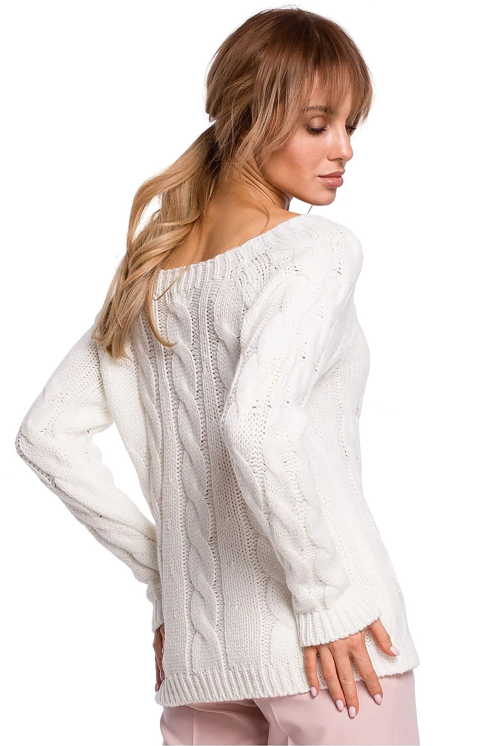 Openwork Boat-Neck Fitted Sweater