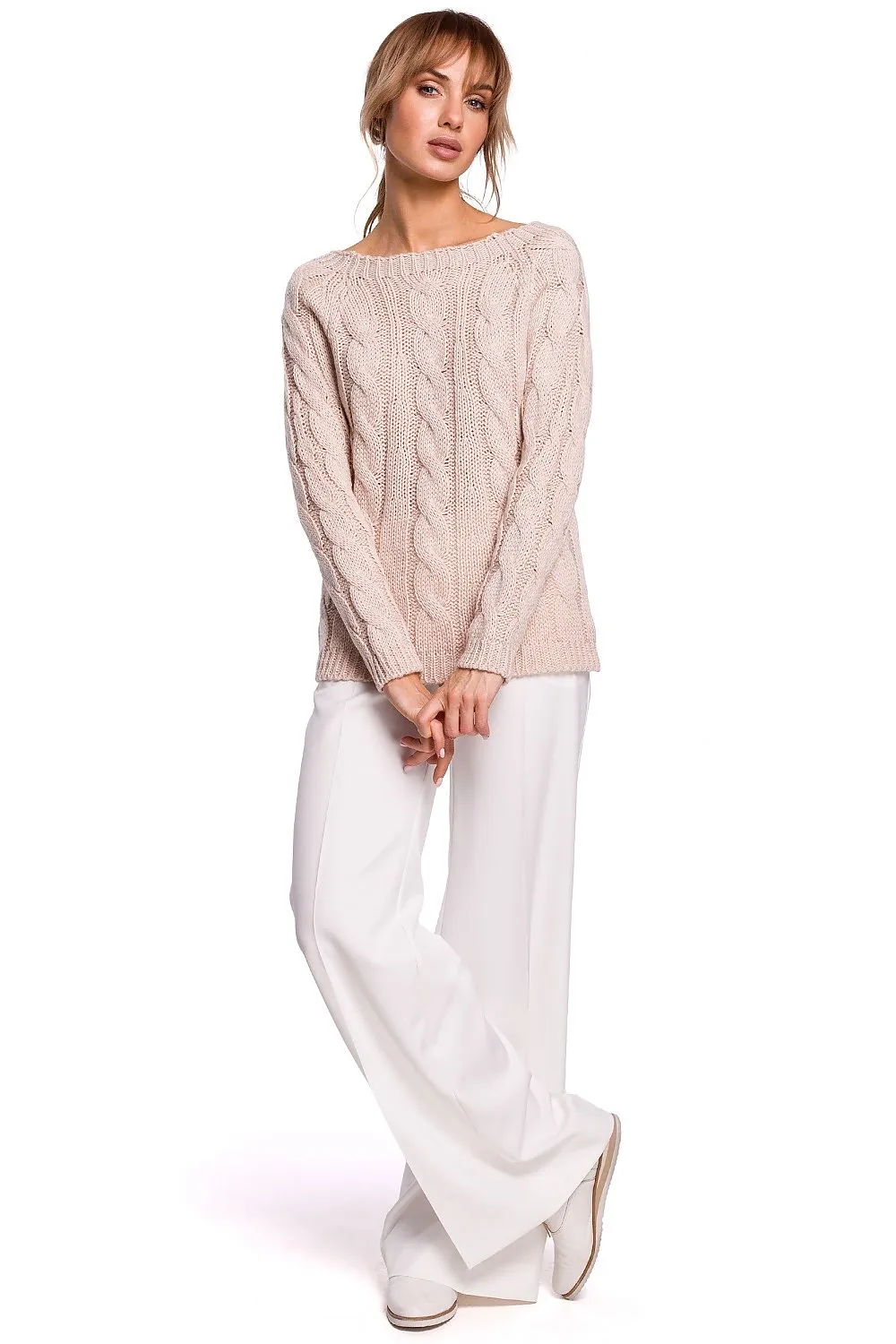 Openwork Boat-Neck Fitted Sweater