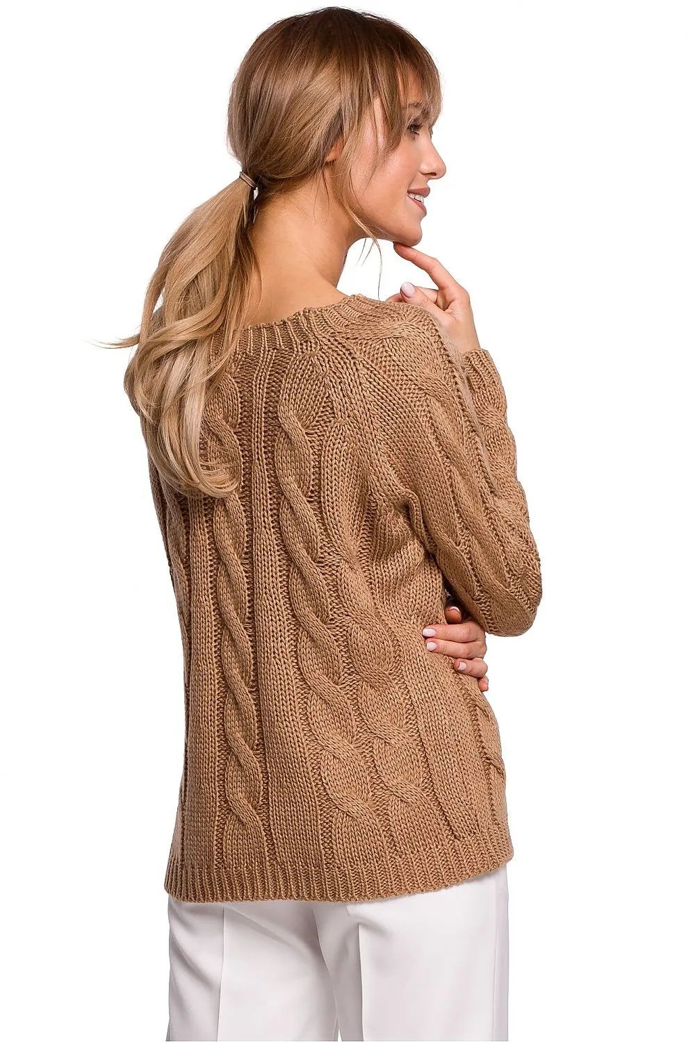 Openwork Boat-Neck Fitted Sweater