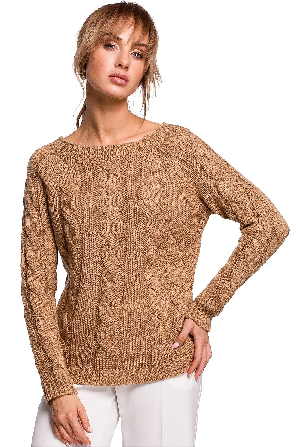 Openwork Boat-Neck Fitted Sweater