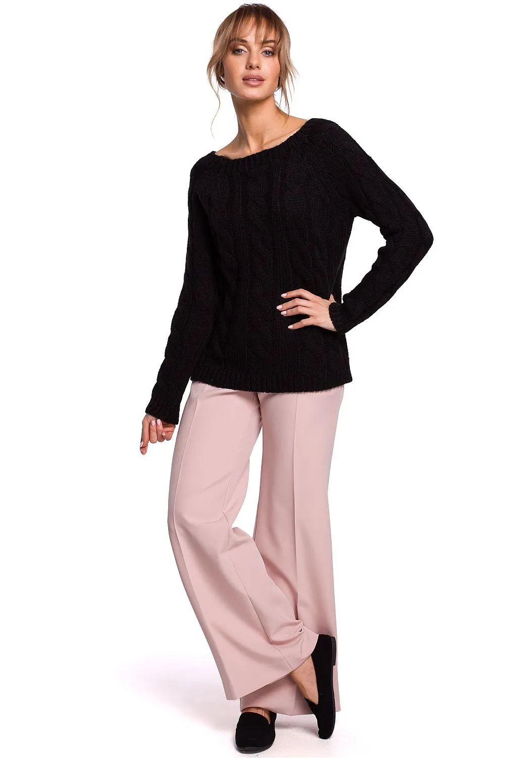 Openwork Boat-Neck Fitted Sweater
