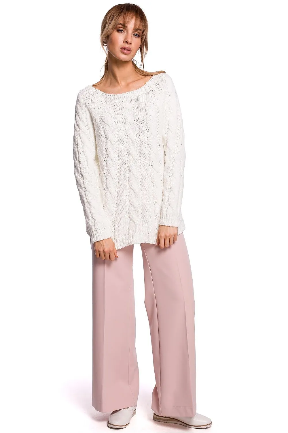 Openwork Boat-Neck Fitted Sweater