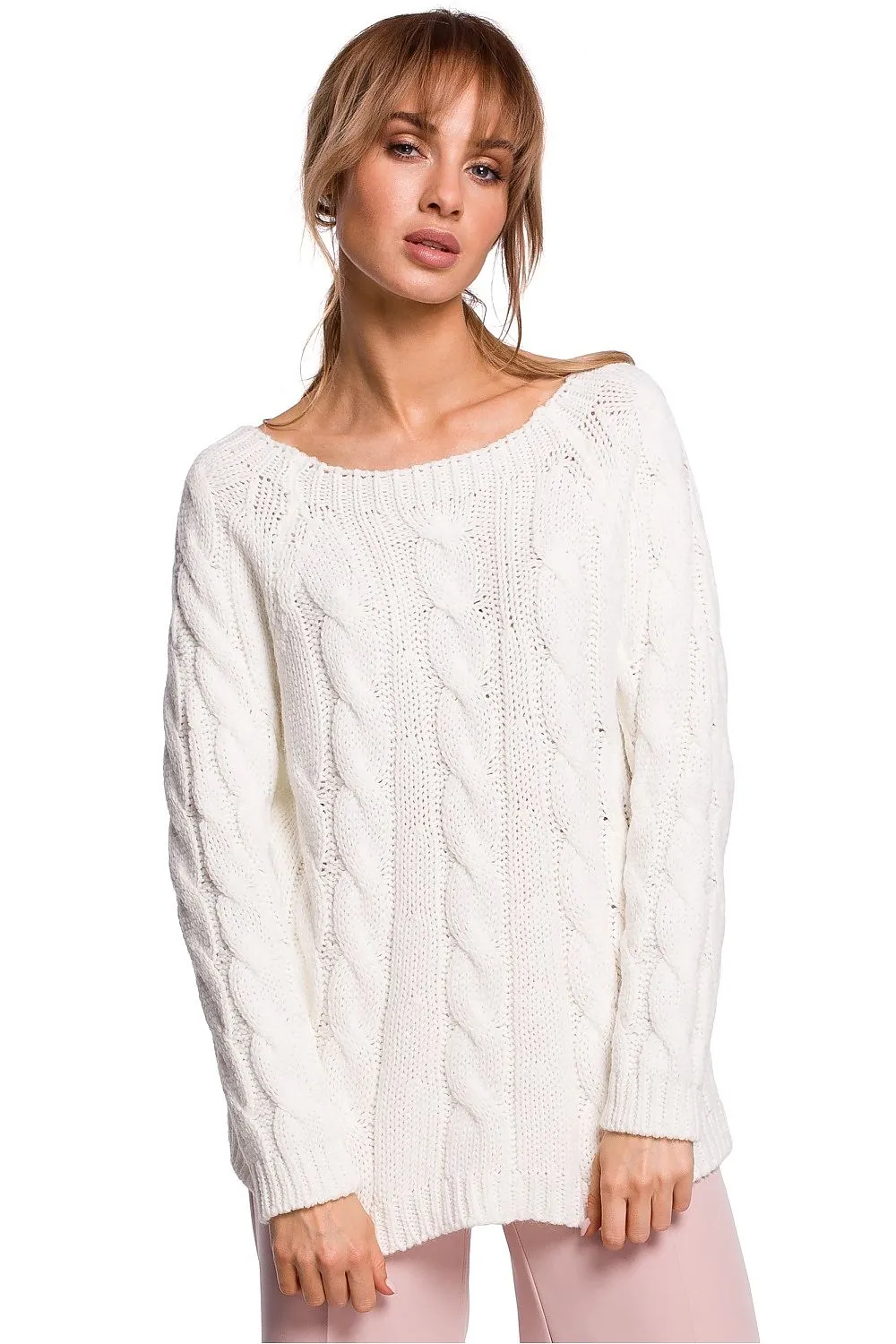 Openwork Boat-Neck Fitted Sweater