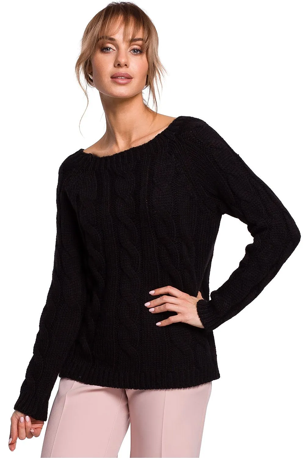 Openwork Boat-Neck Fitted Sweater