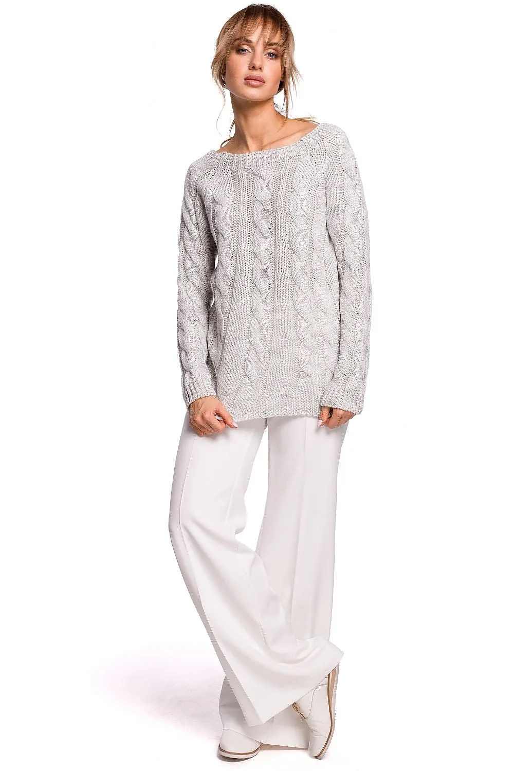 Openwork Boat-Neck Fitted Sweater