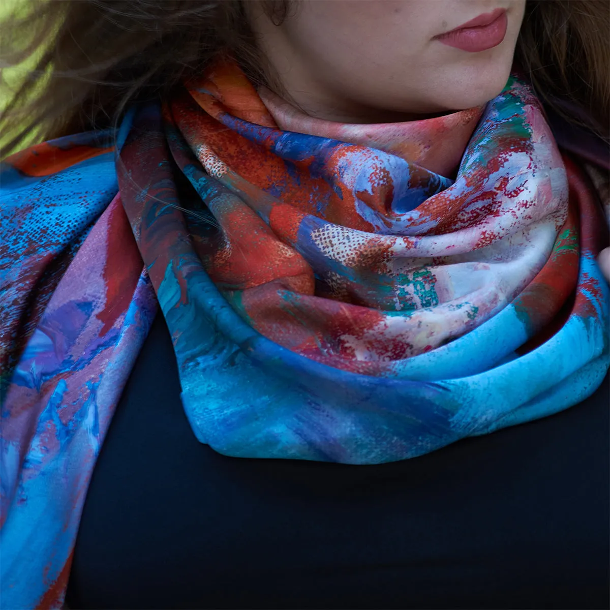 Orange Bouquet, 53-inch Square Italian Silk Scarf
