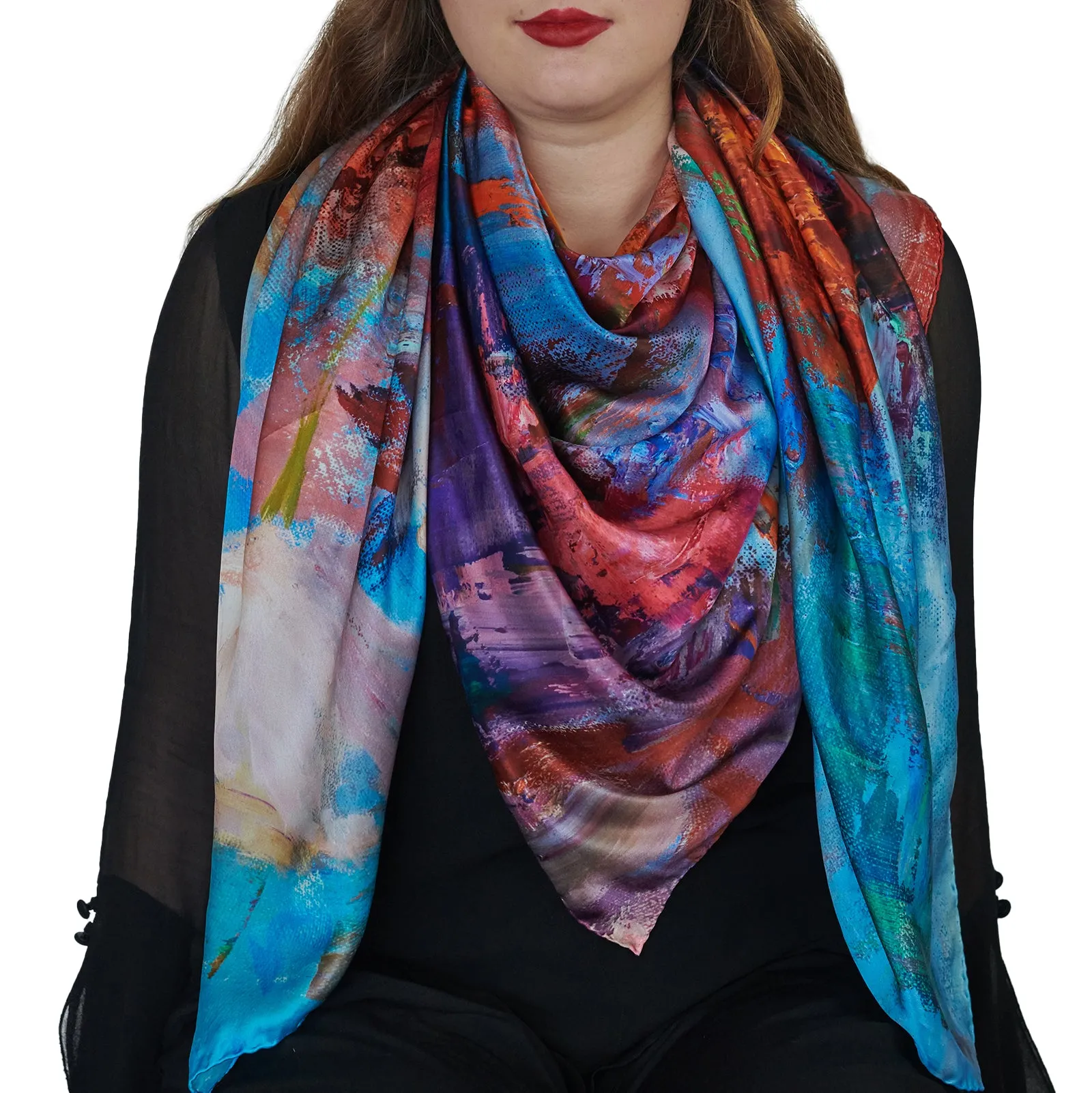 Orange Bouquet, 53-inch Square Italian Silk Scarf