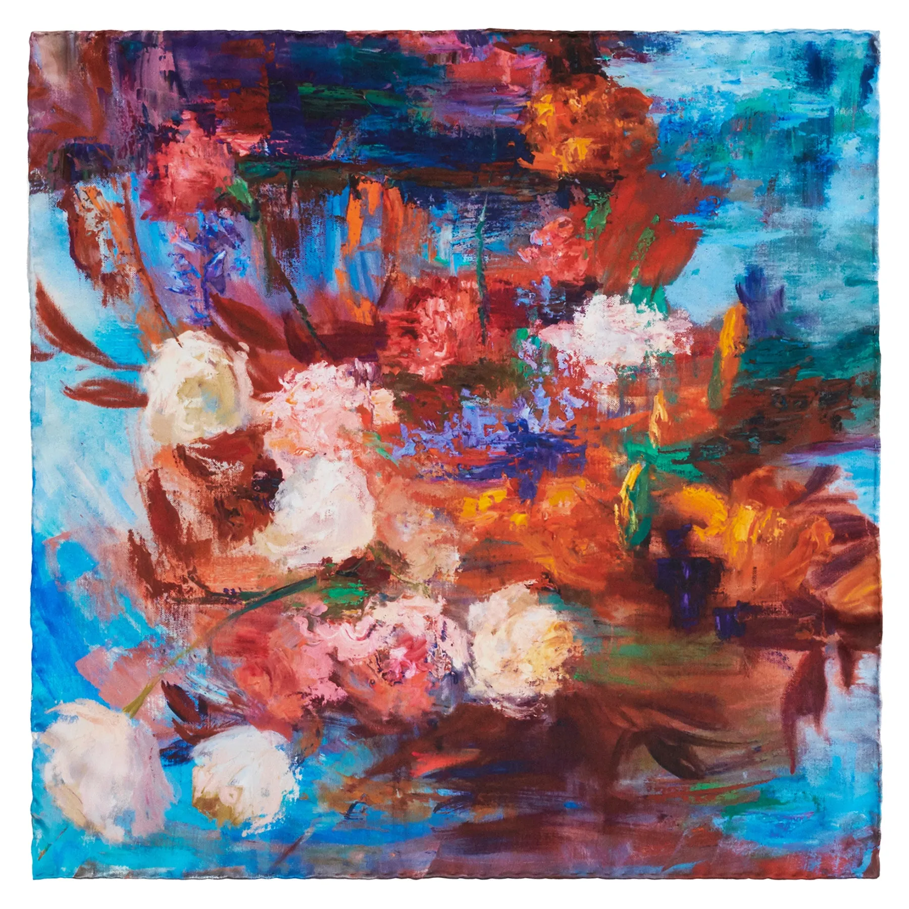 Orange Bouquet, 53-inch Square Italian Silk Scarf