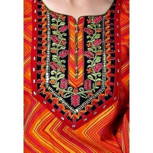 Orange Tunic with embellished embroidered yoke
