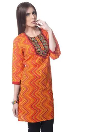 Orange Tunic with embellished embroidered yoke