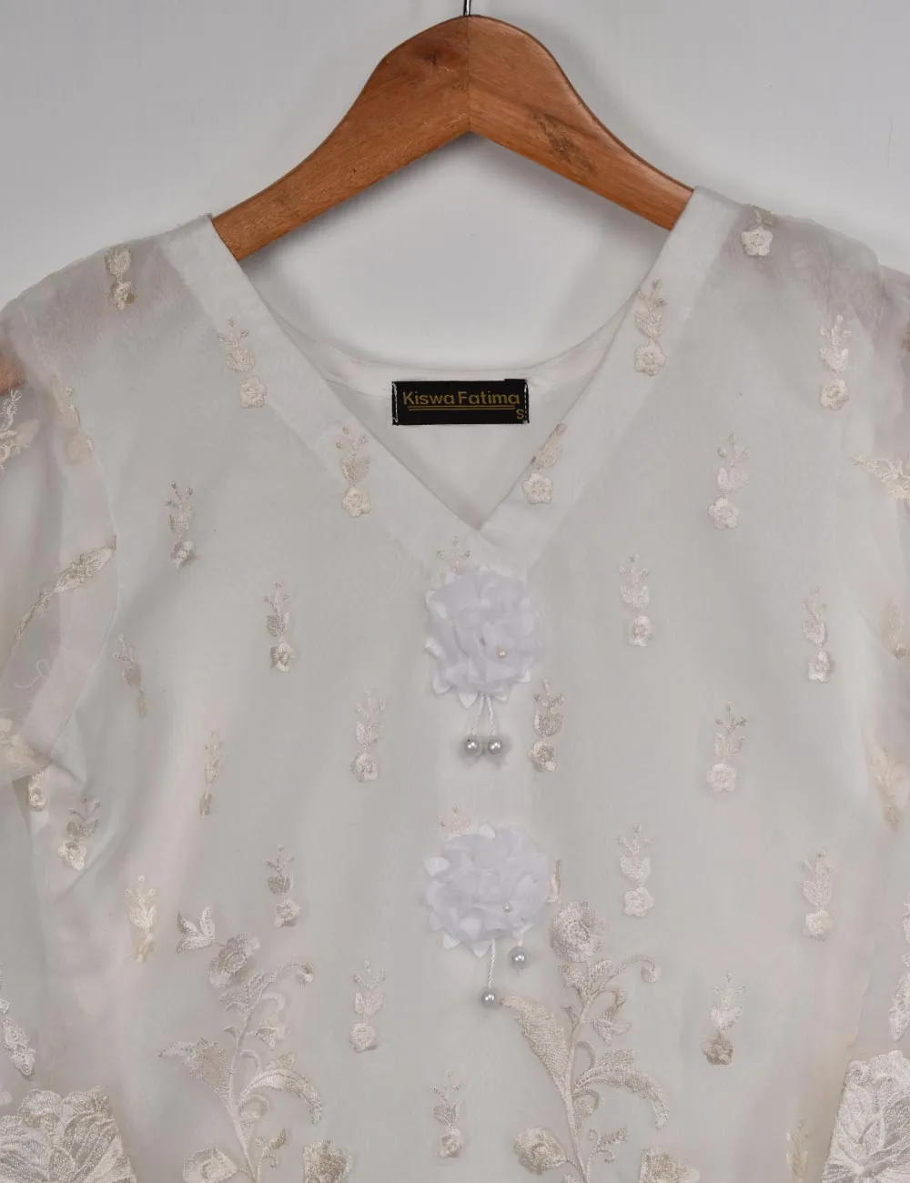 Organza Embroidered Stitched Kurti - Milky Way (TIE-10-White)