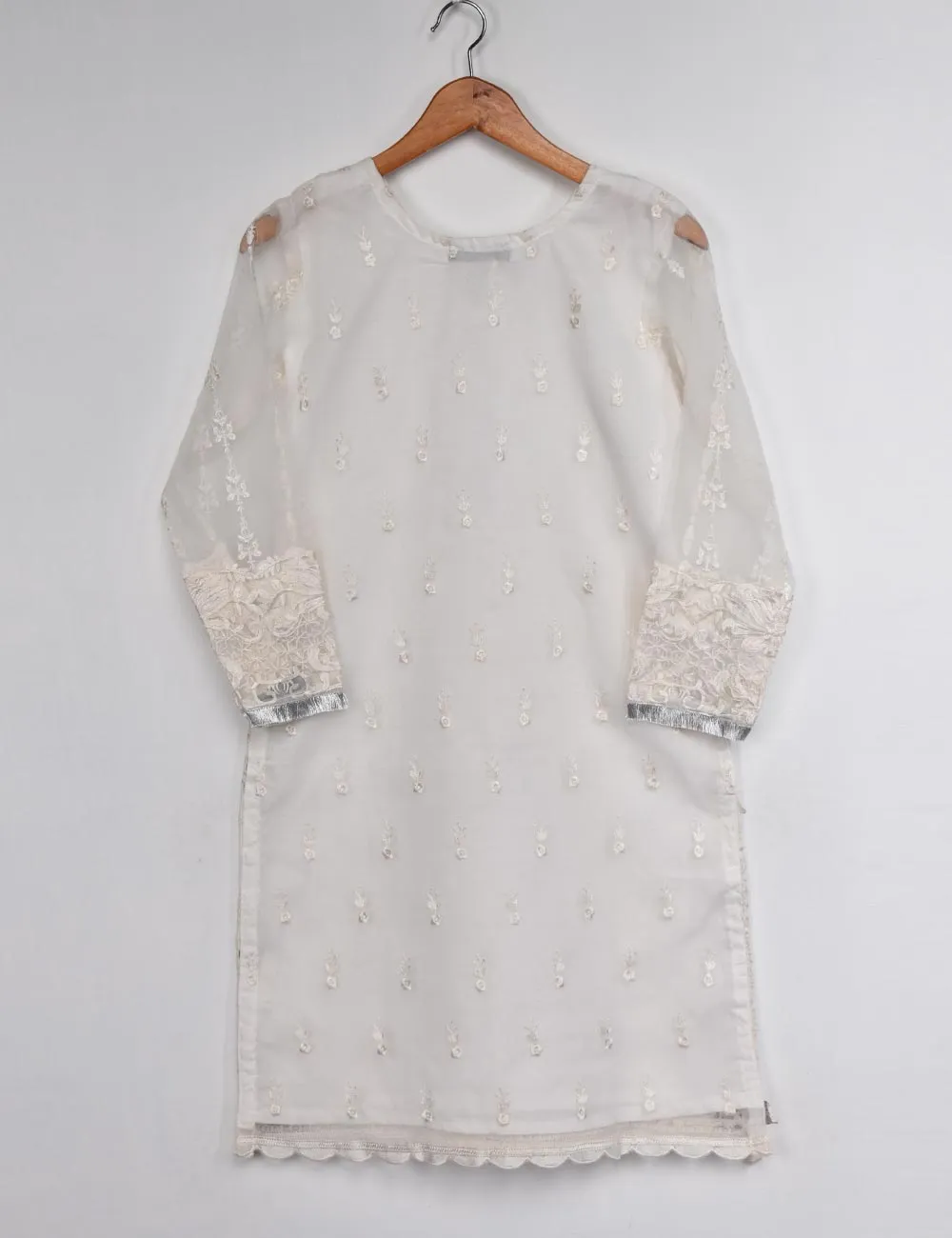 Organza Embroidered Stitched Kurti - Milky Way (TIE-10-White)