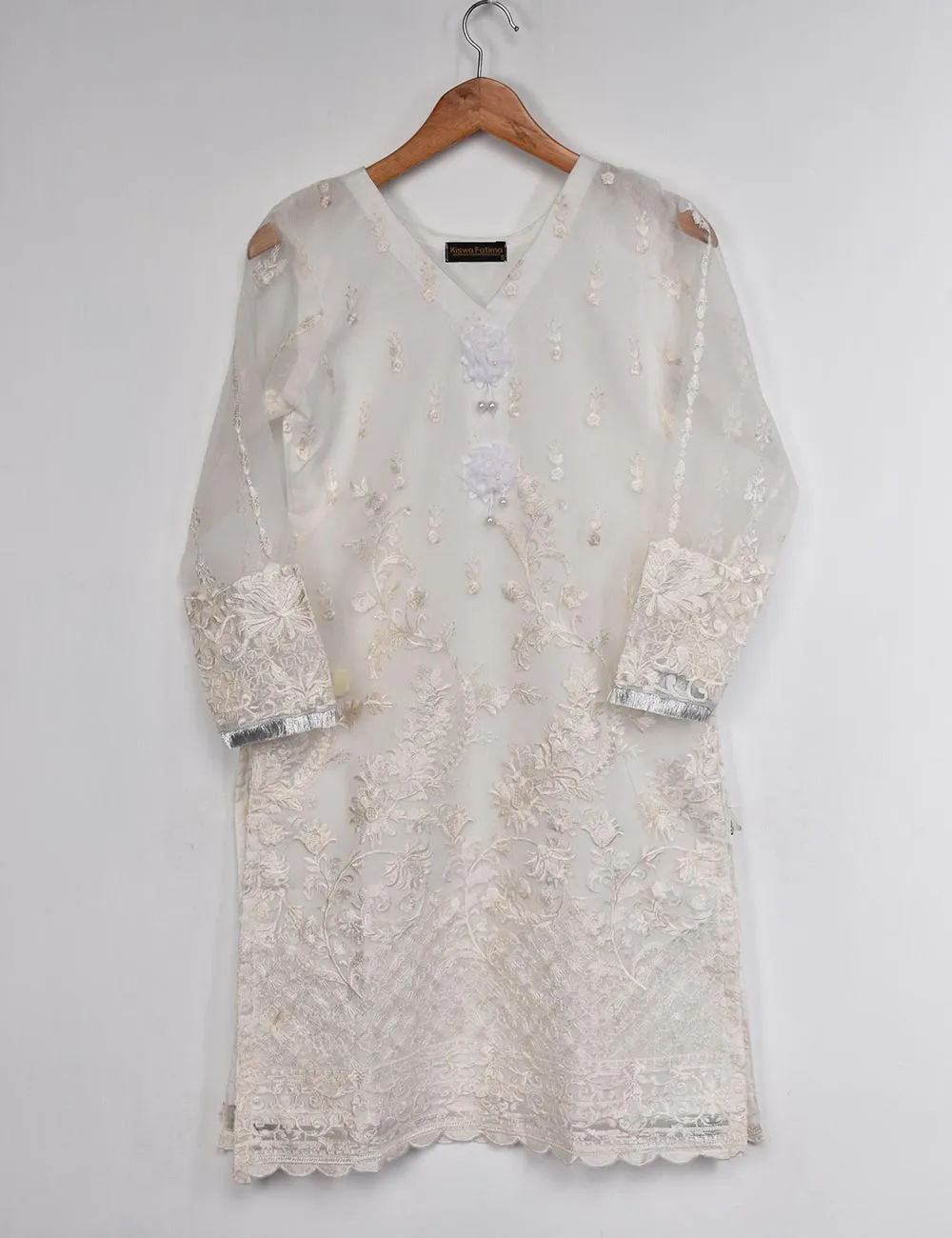 Organza Embroidered Stitched Kurti - Milky Way (TIE-10-White)