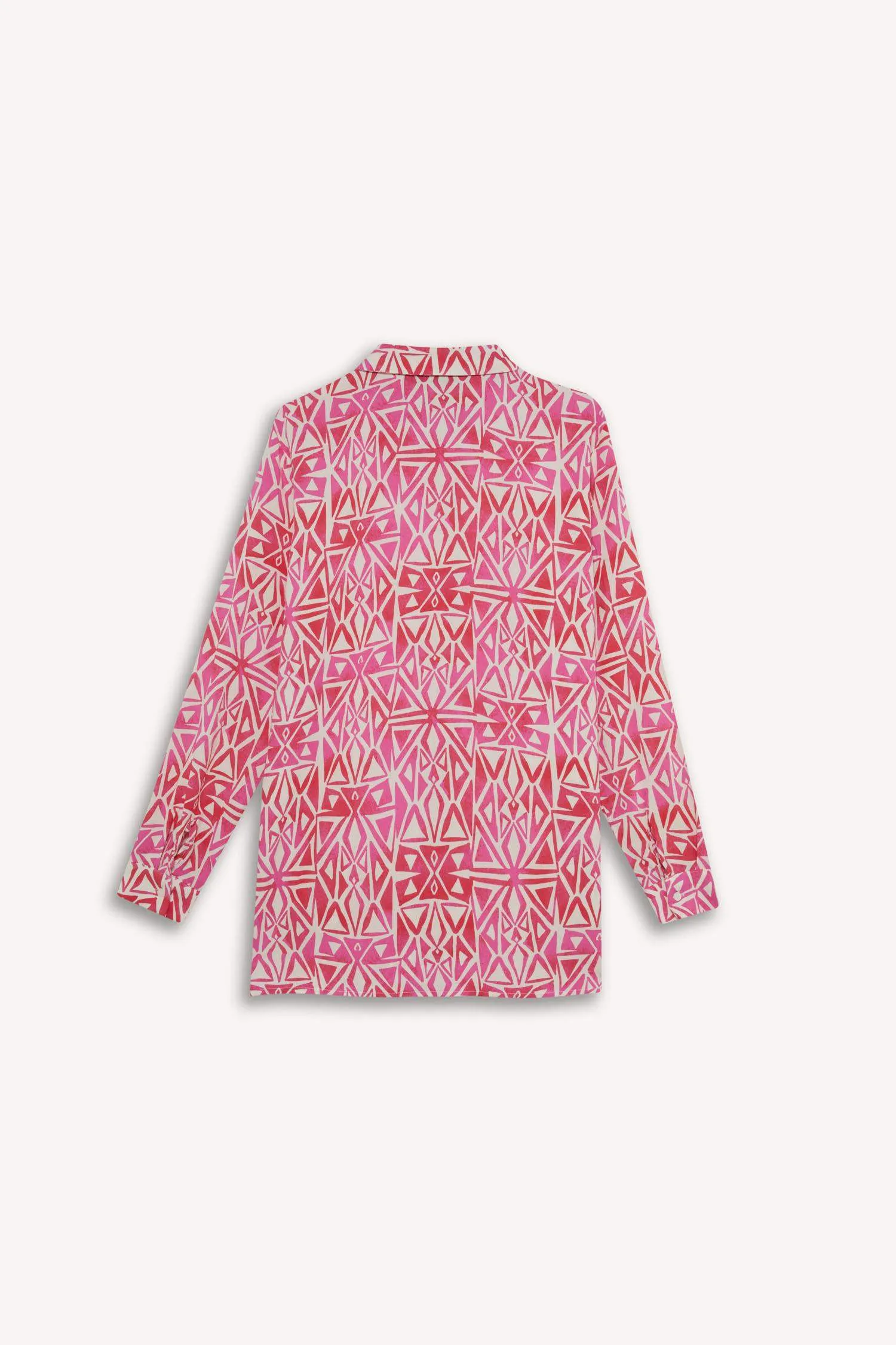 Oversize Fit Shirt Collar Printed Long Sleeve Tunic