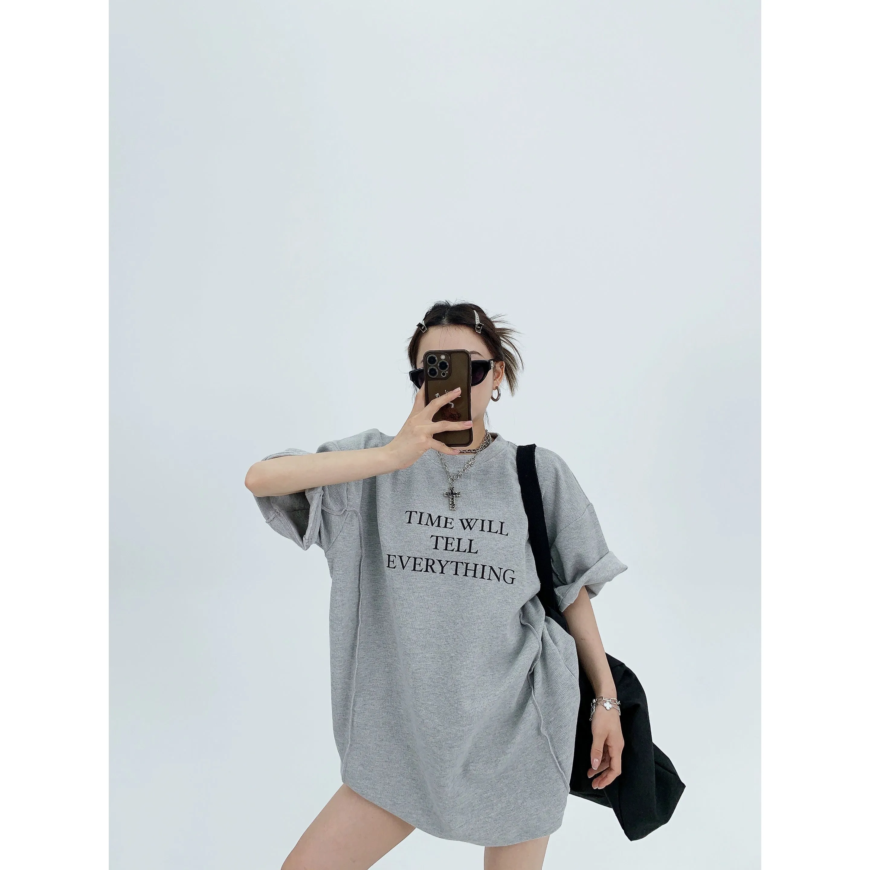 Oversized Graphic Turtleneck Top