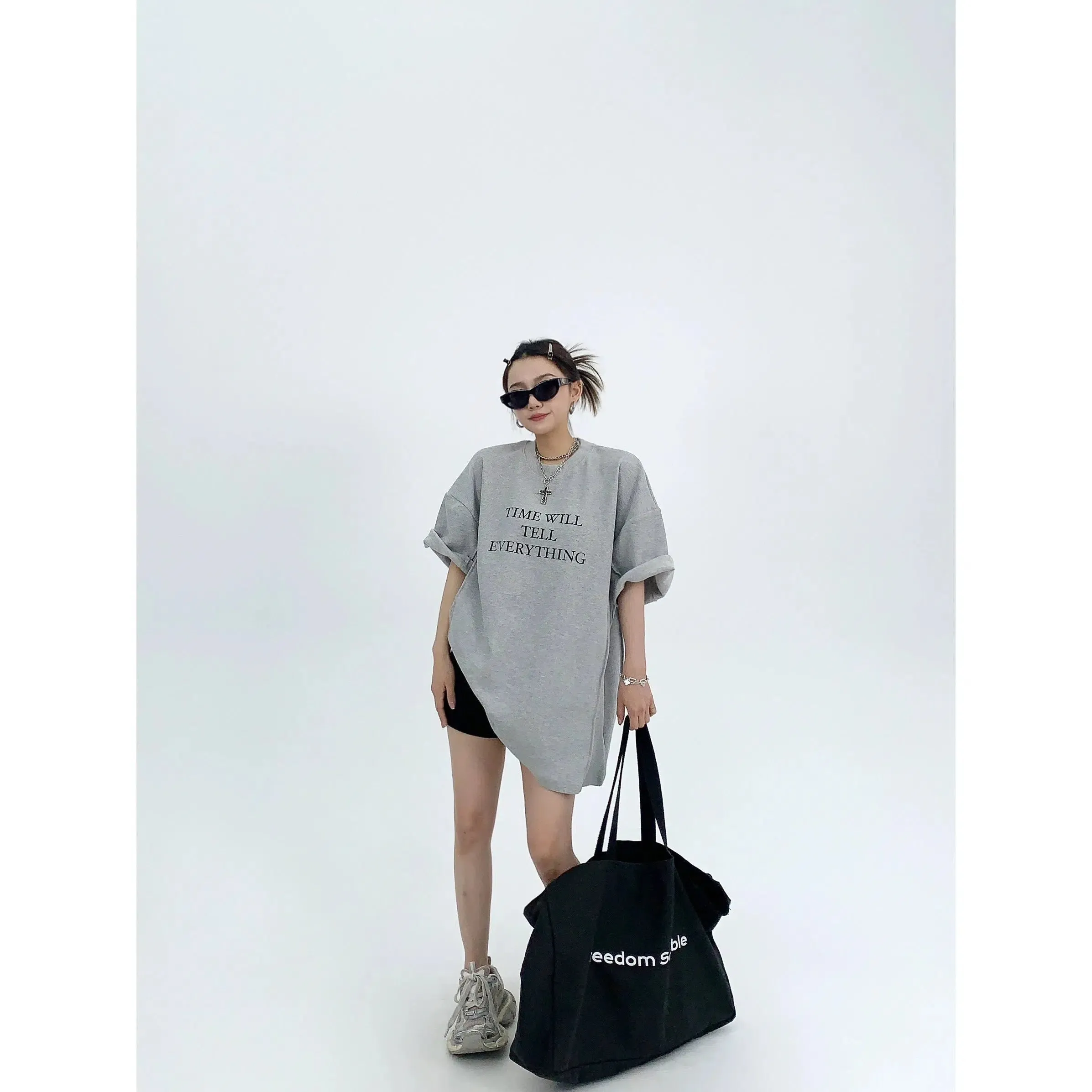 Oversized Graphic Turtleneck Top
