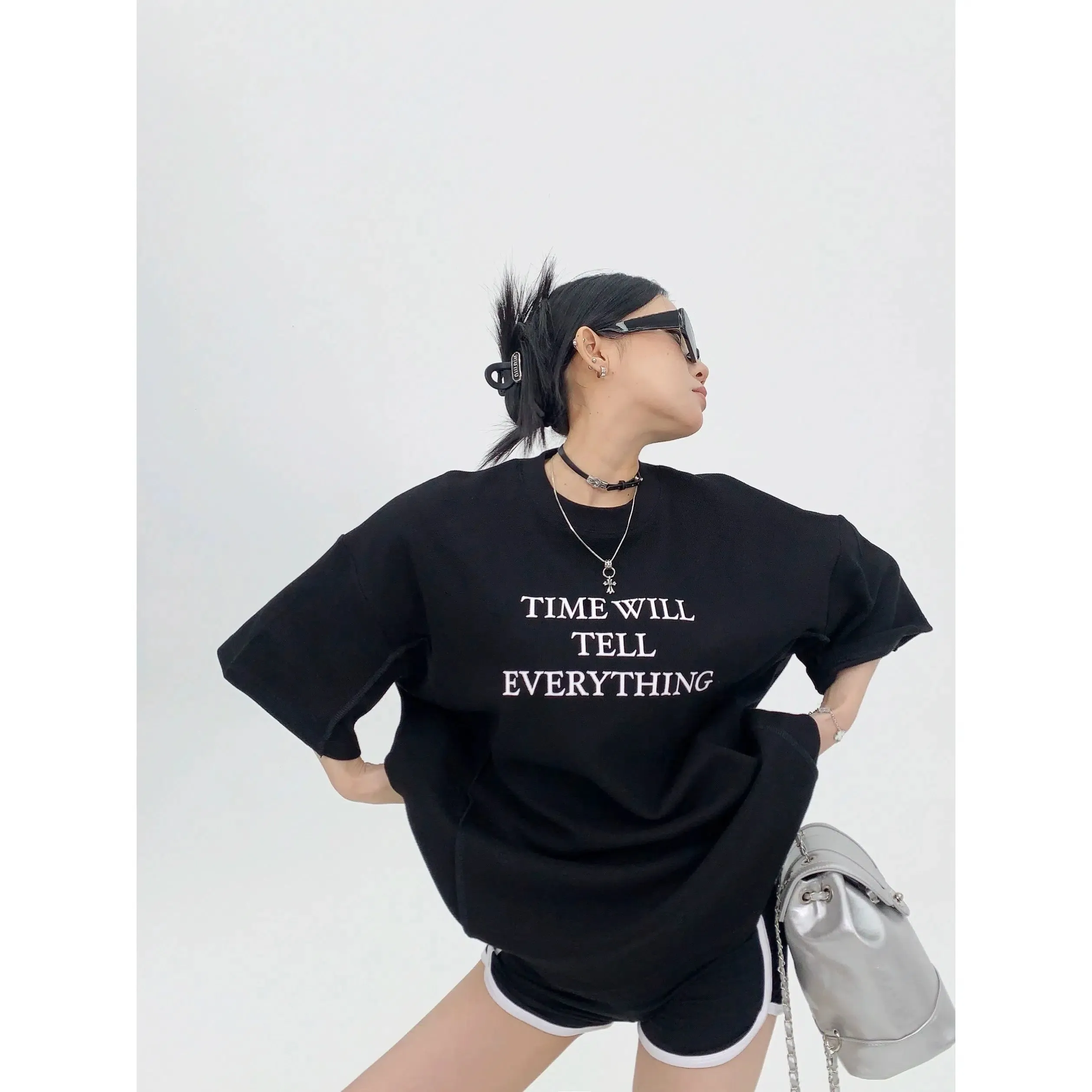 Oversized Graphic Turtleneck Top