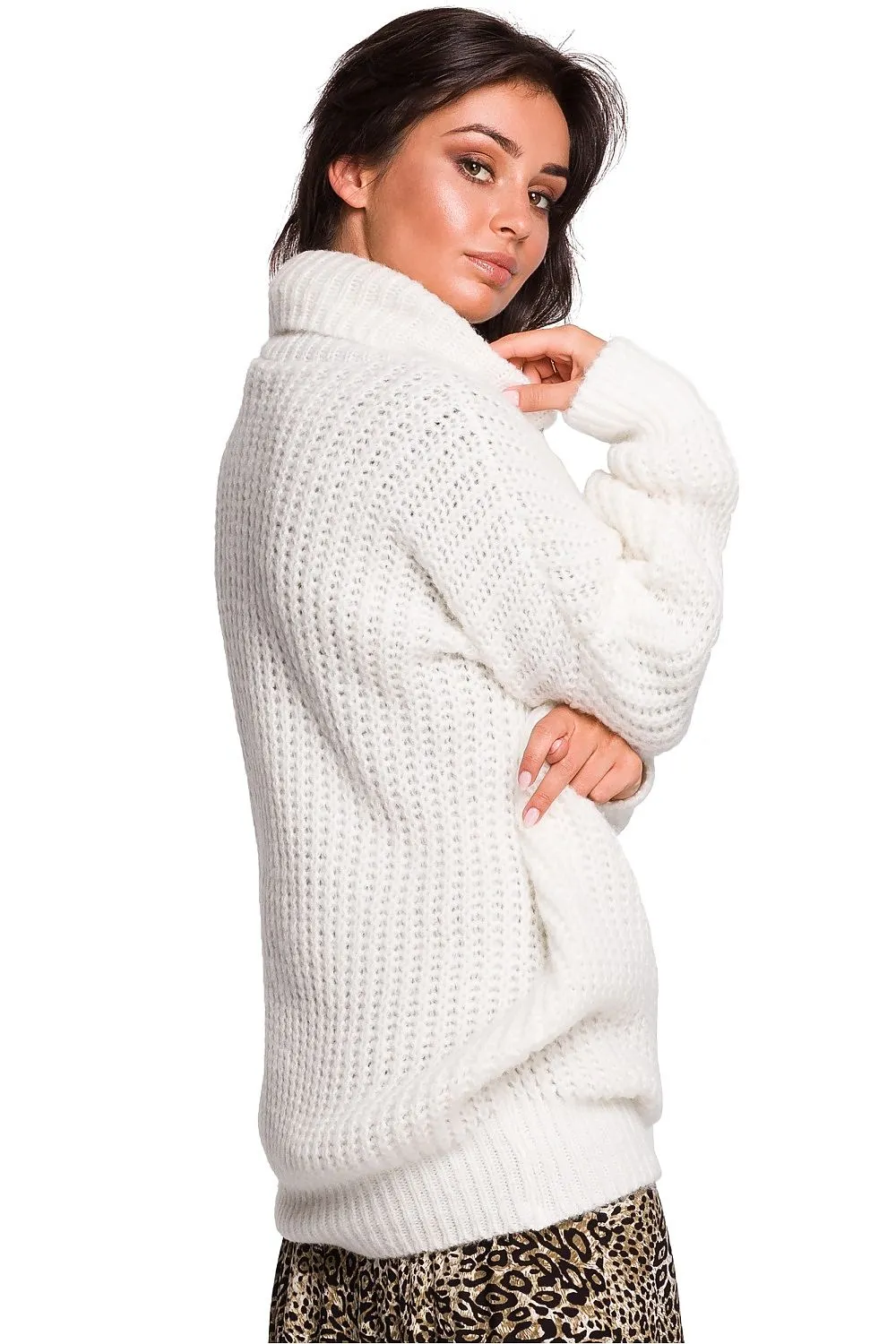 Oversized High-Turtleneck Knit Sweater