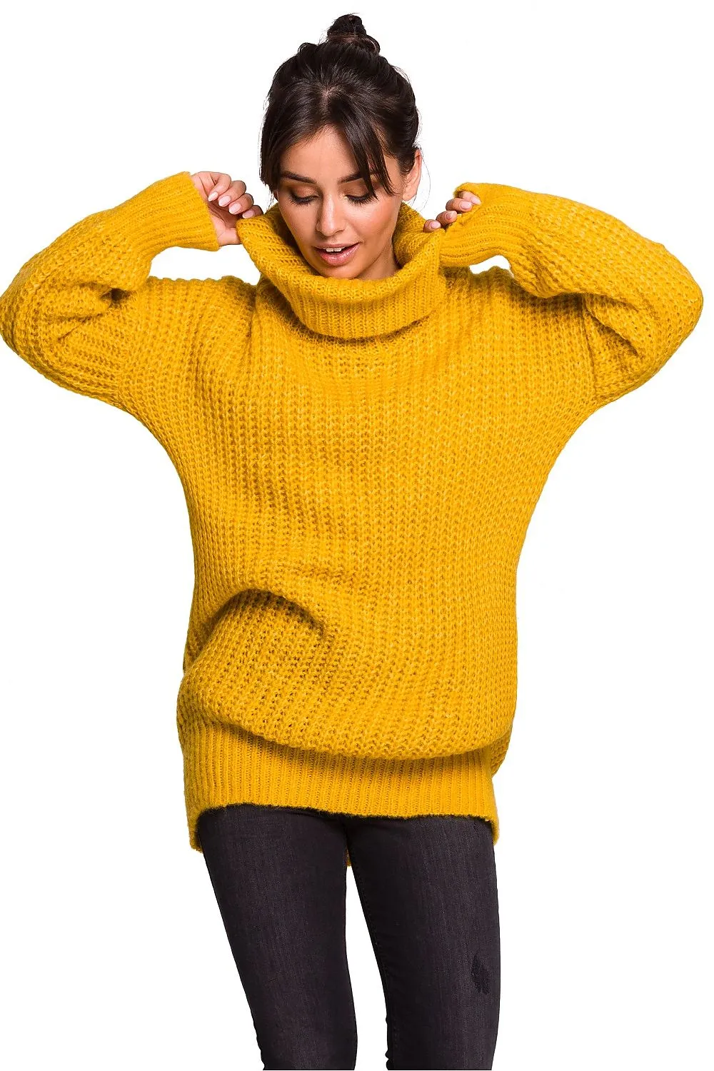 Oversized High-Turtleneck Knit Sweater
