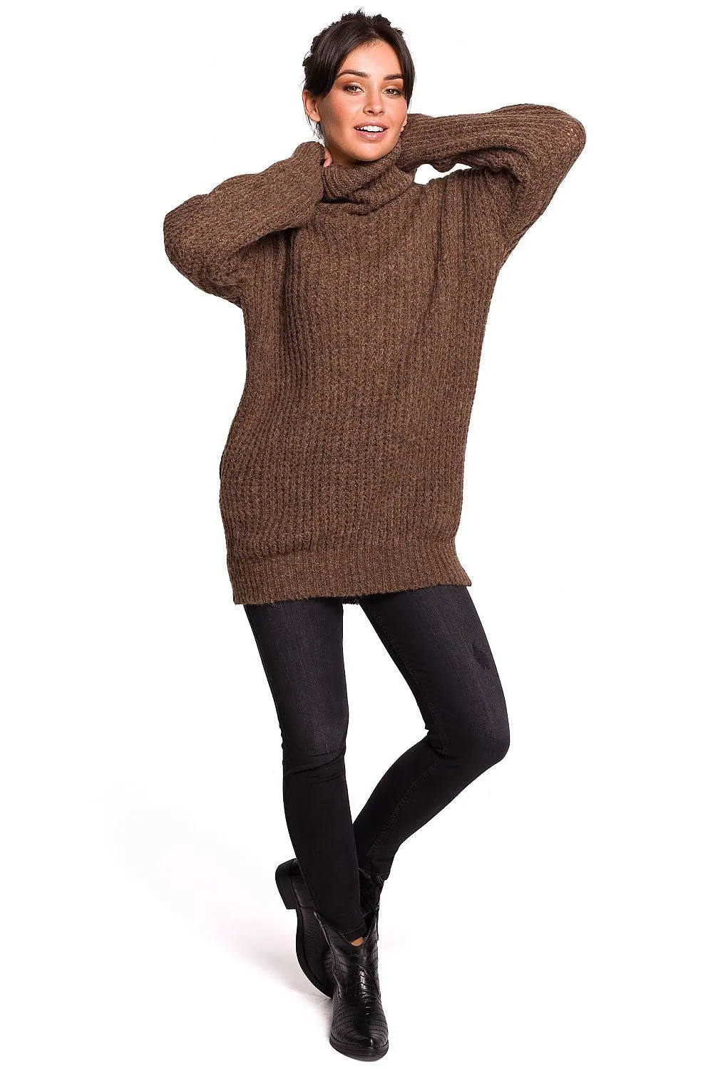 Oversized High-Turtleneck Knit Sweater